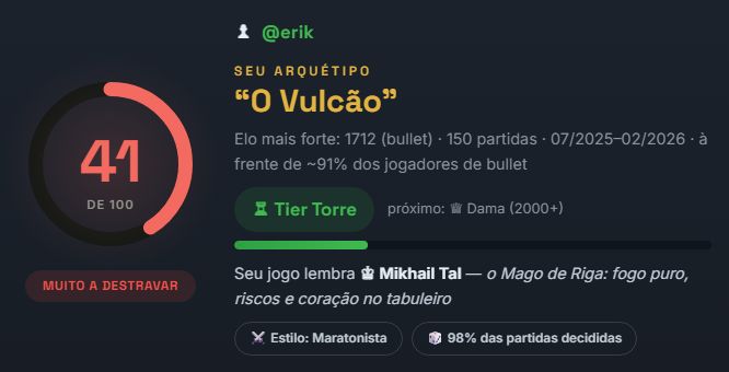 Relatório: nota de evolução, tier e elo mais forte do jogador